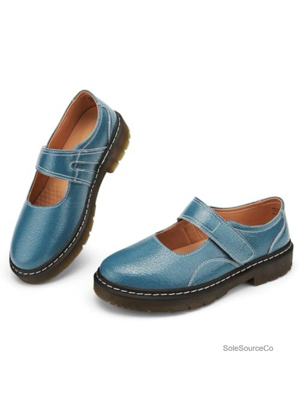 Women's Genuine Leather Mary Jane Flats with Memory Foam Insole, Hook and Loop